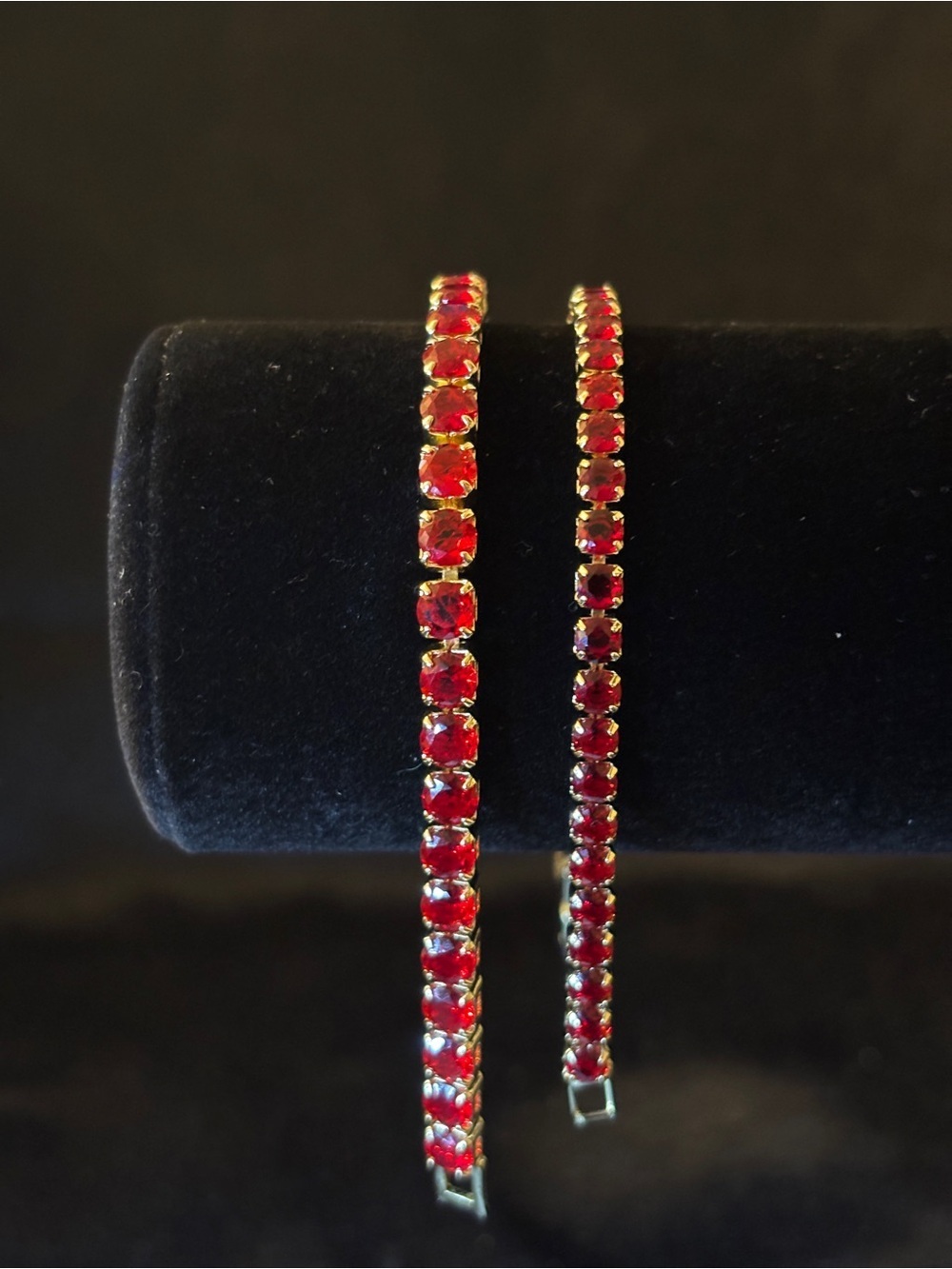 2 Yellow Gold Red Tennis CZ Bracelet 8 in. - Picture 12 of 15